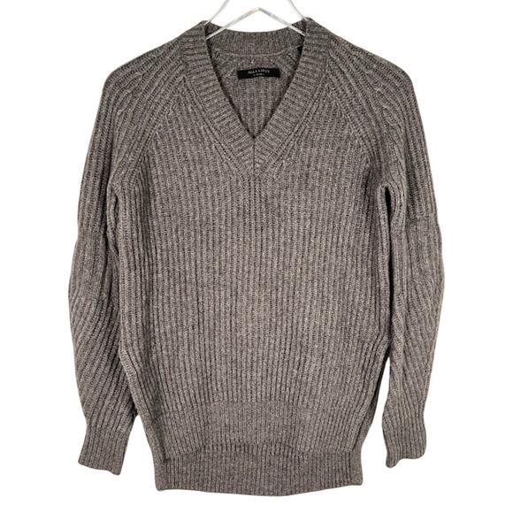 AllSaints Women's Riva V-Neck Wool Alpaca Blend Sweater XS Hi-Low Mocha Brown - Picture 3 of 8